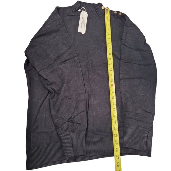 Women Black Mock Neck Sweater Long Sleeves With Shoulder Buttons Size X-Large - Picture 12 of 12